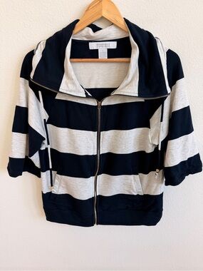 Weekend by Andrea Jovine Striped Zip Hoodie - Navy & Light Gray